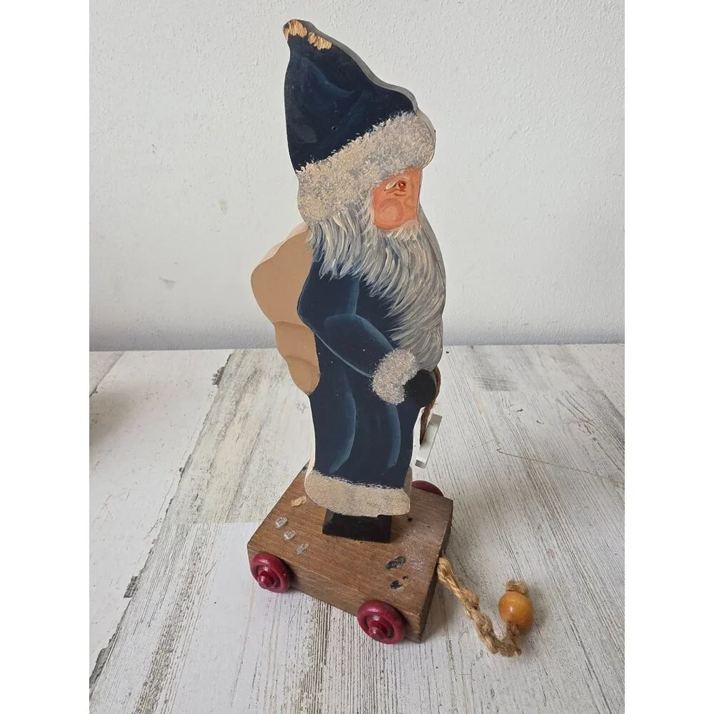 Vintage curtis Santa pull toy wooden star‎ figurine statue Xmas decor